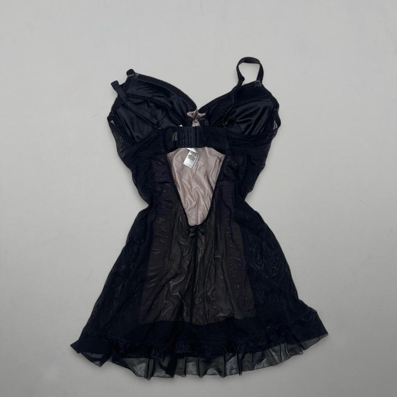 Y2K Gothic Coquette Babydoll Lingerie Dress Euro Bows Black Lace Women's 36D - Picture 5 of 7